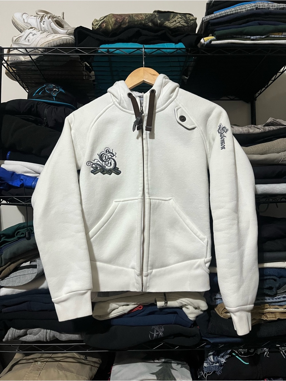 Salomon White Hooded Zip Jacket with Embroidered Accents